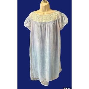 Vintage Perry Lingerie Light Blue Gown Double Layer Nylon Chiffon Womens M